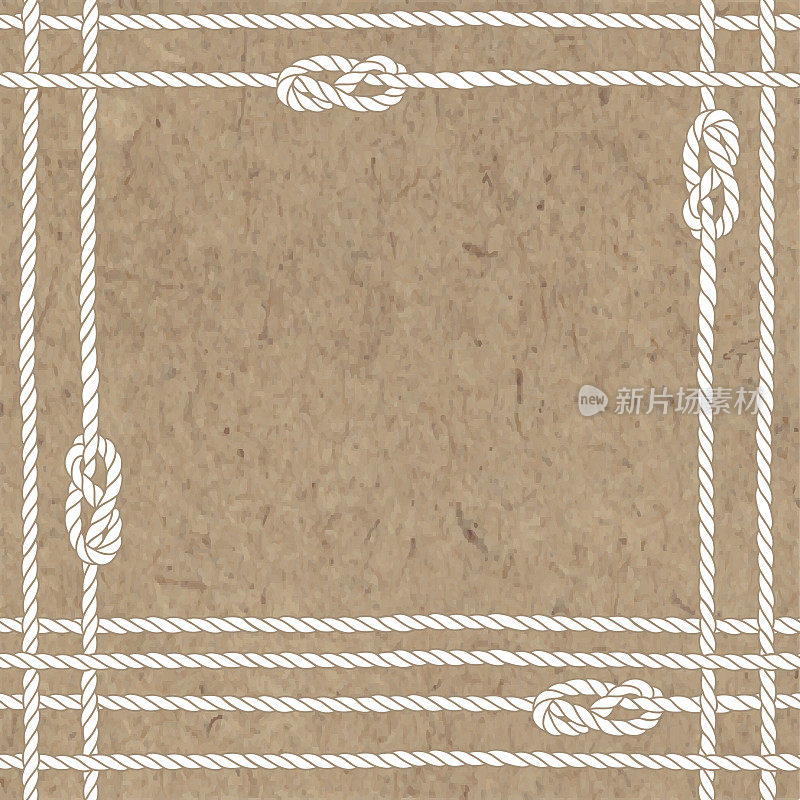 Vector background on sea theme. Illustration with sea ropes, knots and place for text on kraft paper.